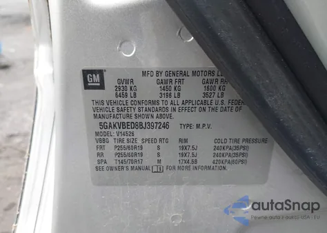 2011 Buick Enclave 1Xl из США, поврежденный, VIN 5GAKVBED8BJ397246